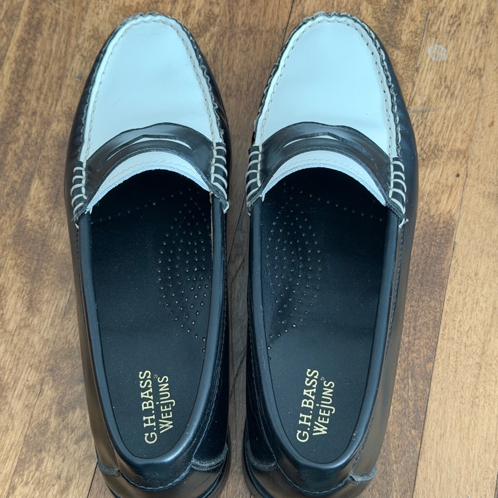 G.H. Bass Whitney Weejuns Black and White Slip-On Loafers